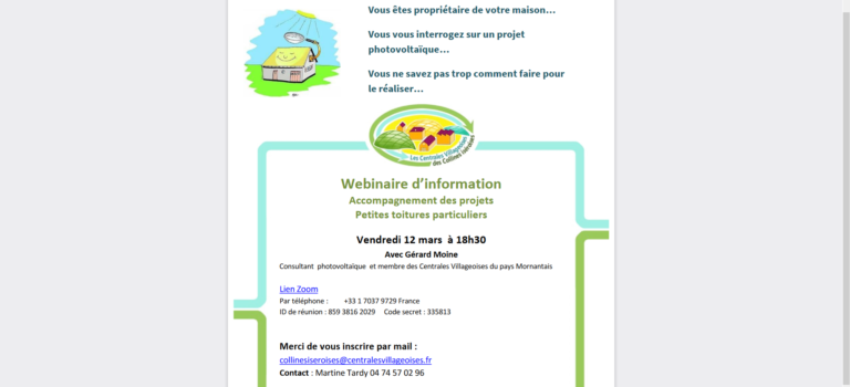 Photovoltaïque : webinaire petites toitures le vendredi 12 mars  à 18h30